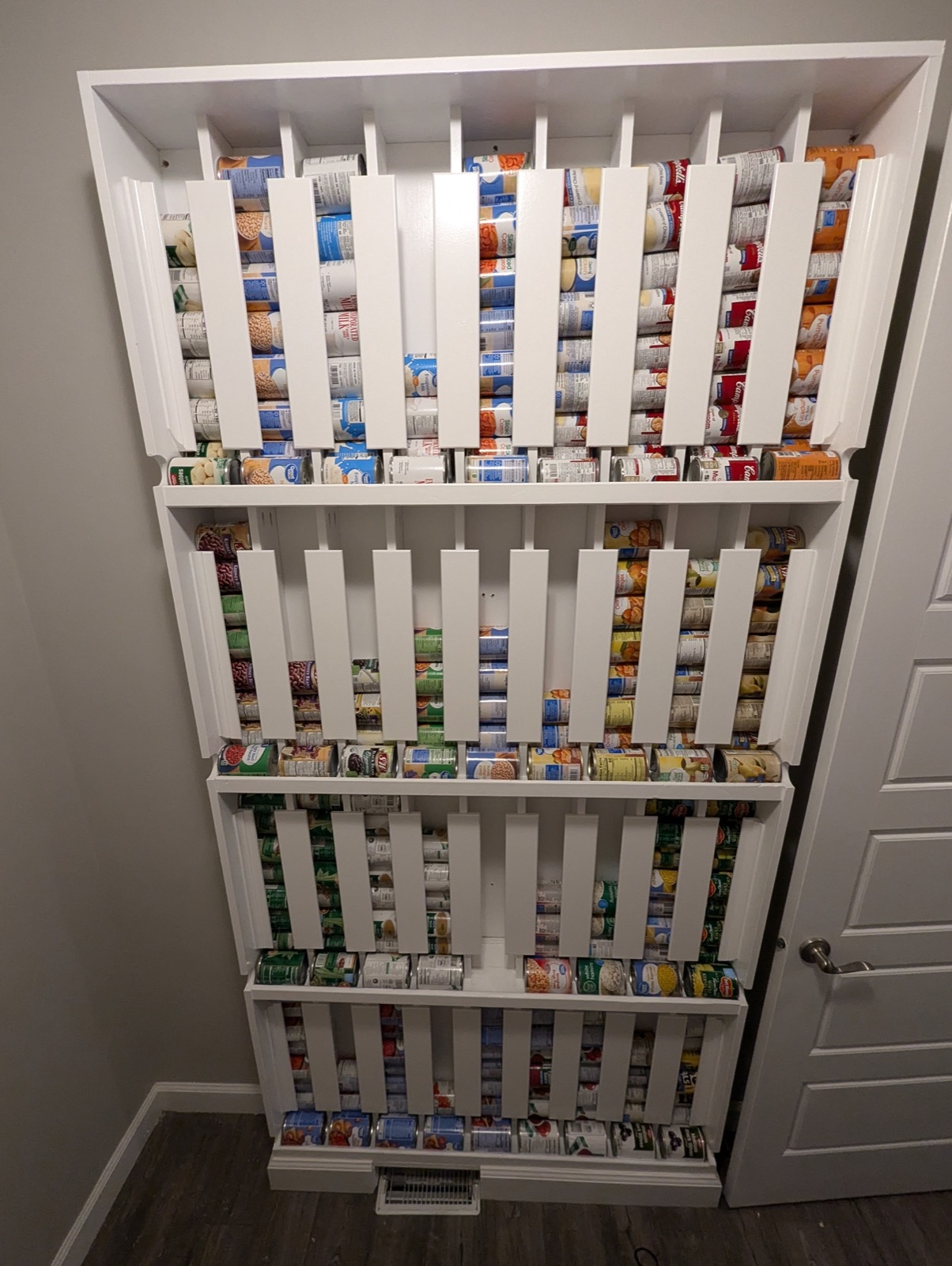 Finished can rotation storage system, installed in a pantry in Riverton