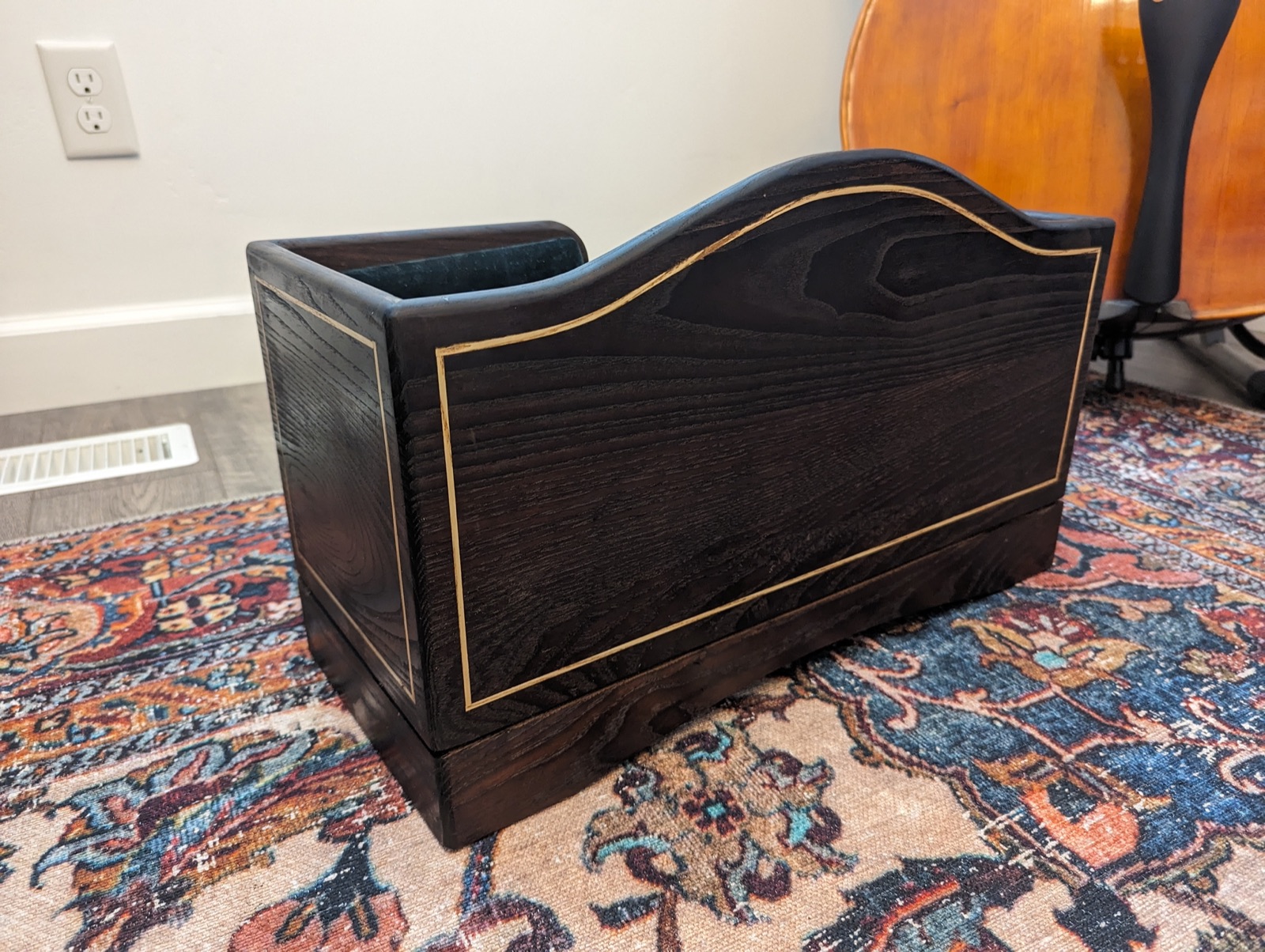 Finished cello box, rear view