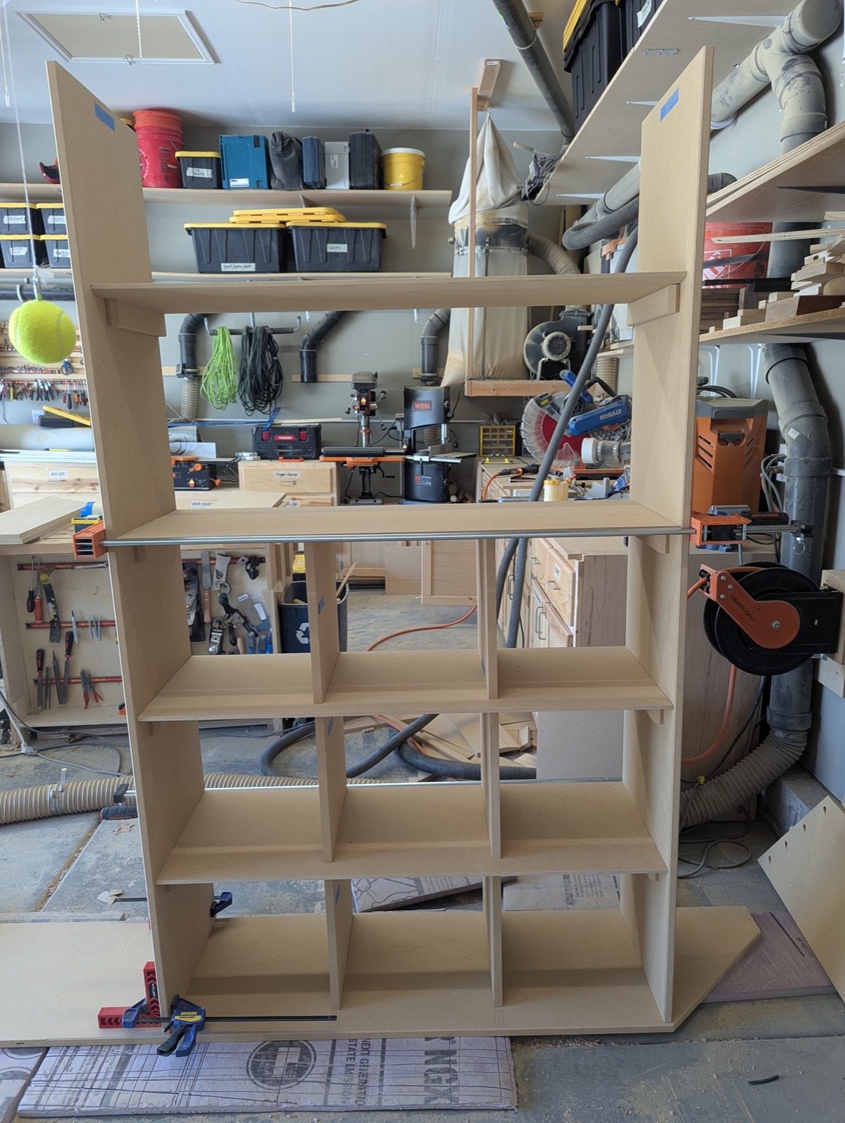 Cubby shelves and main shelves under construction