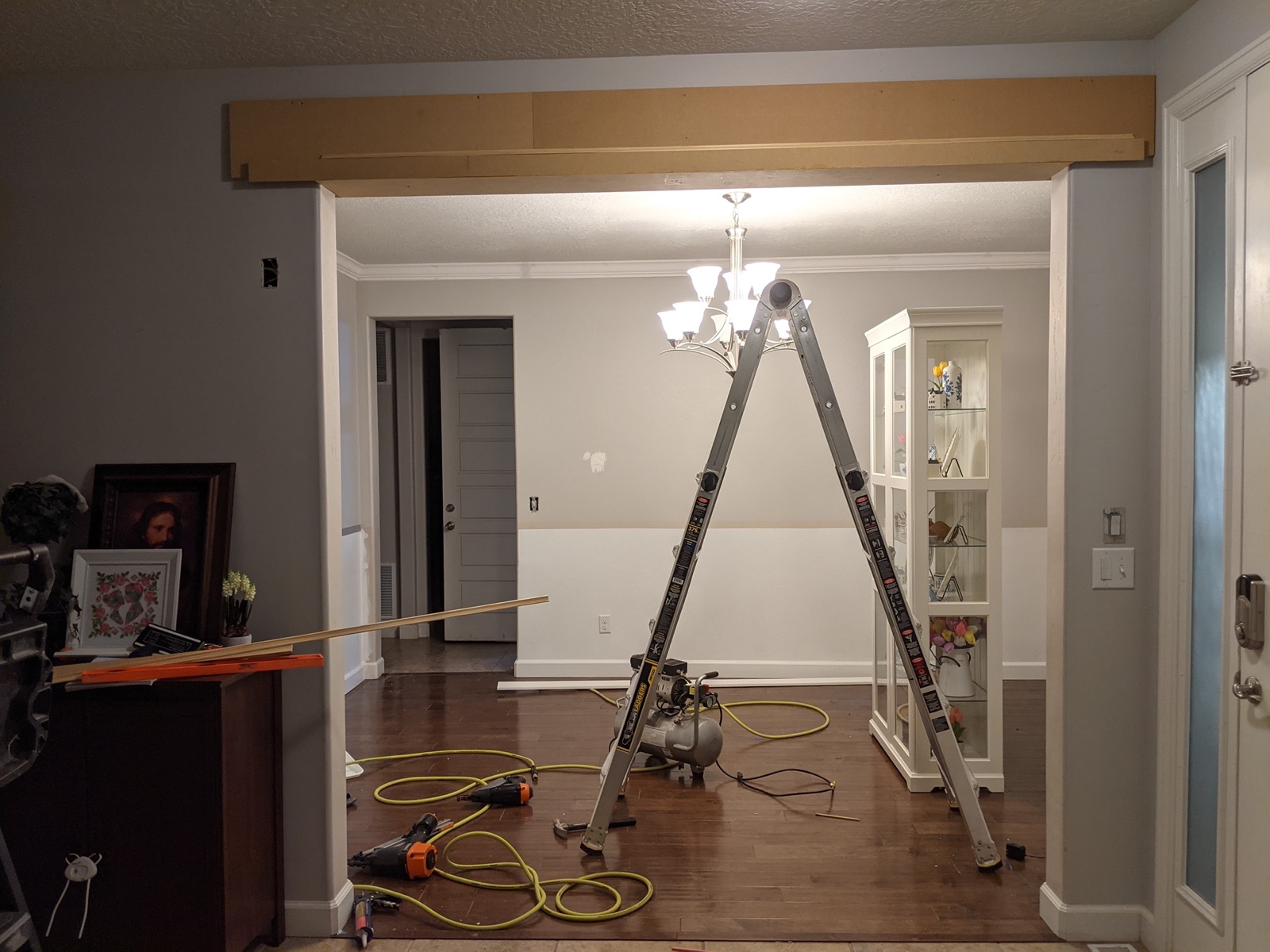 Header being installed in the music room