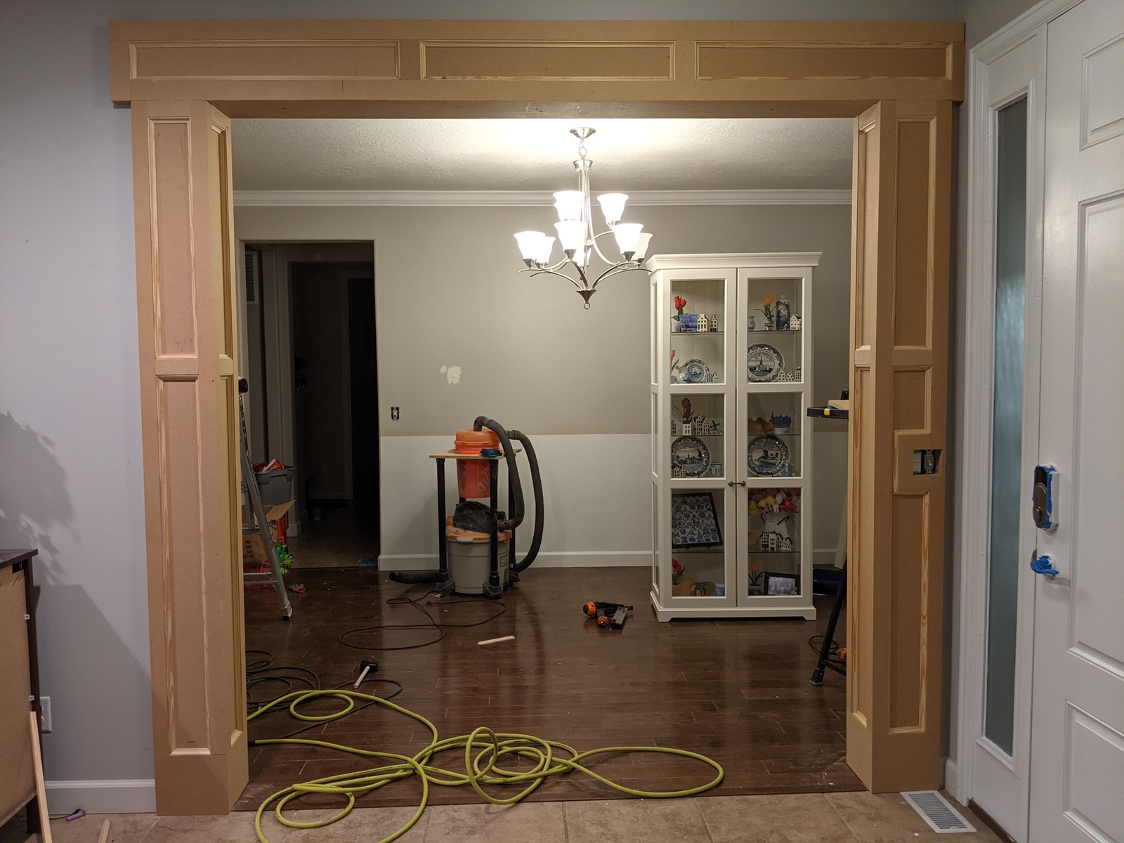 Trim being installed in the music room