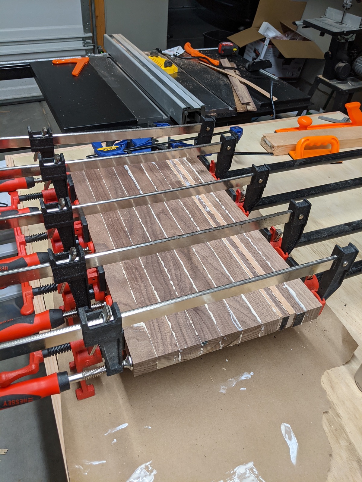 Walnut and cherry glued up for the cutting board