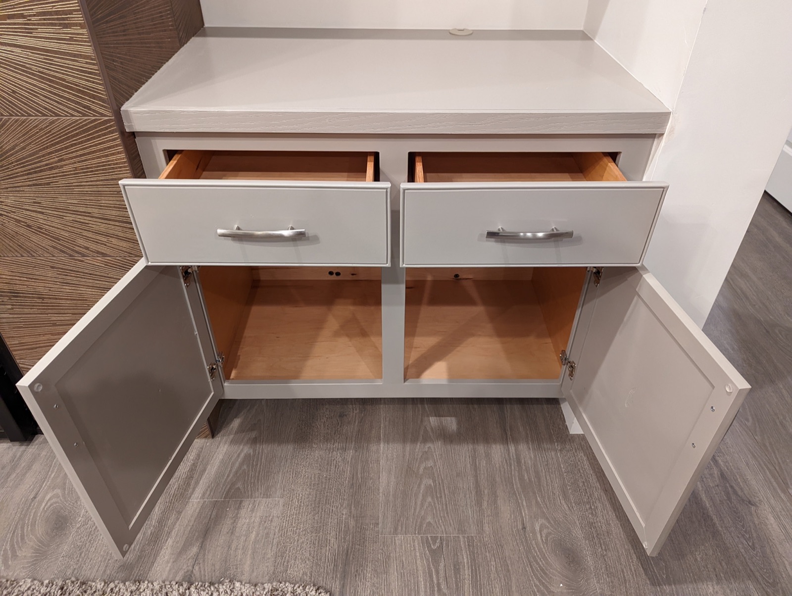 Cabinet doors and drawers installed