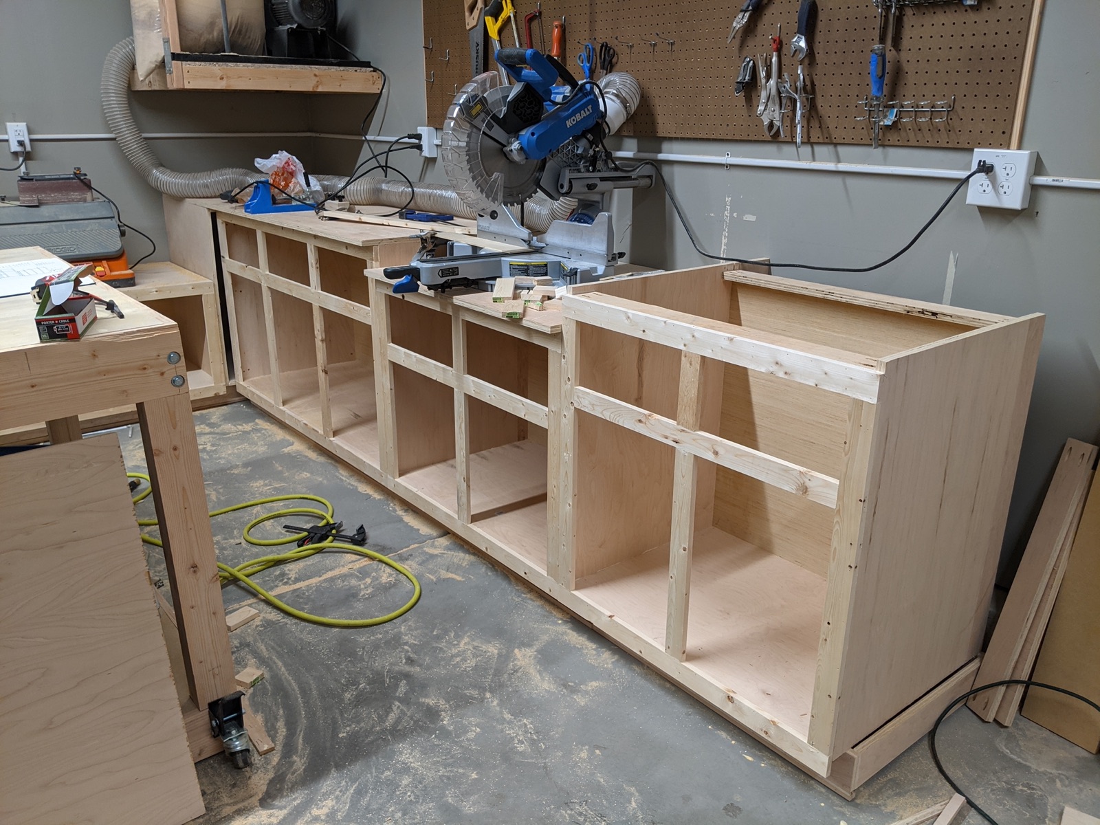 Face frames installed on the garage cabinets