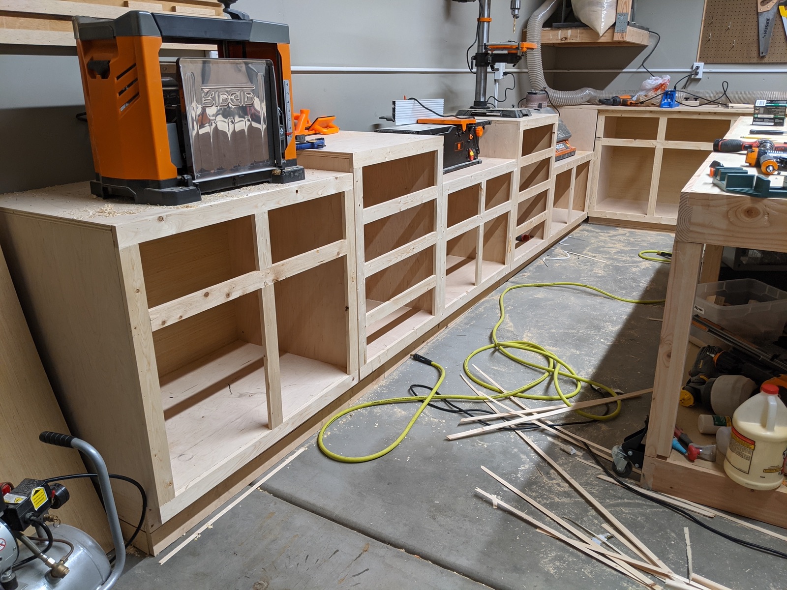 Face frames installed, another section