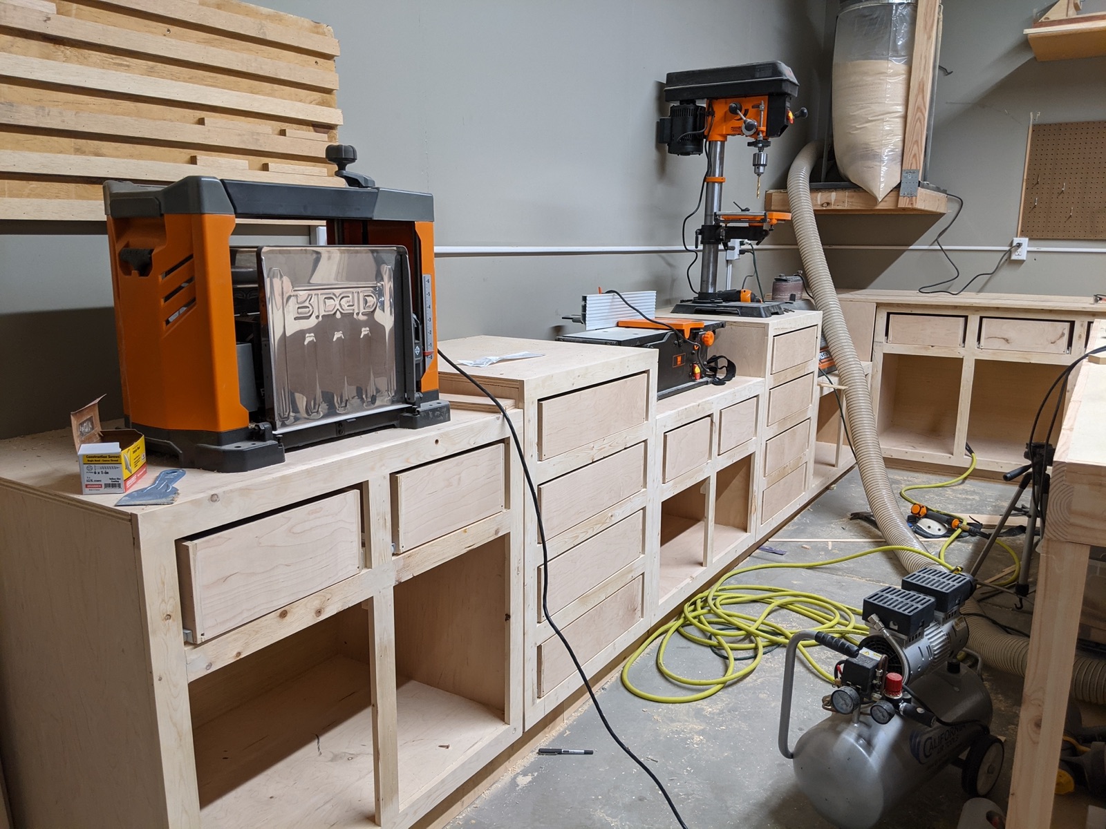 Drawers installed in the garage cabinets