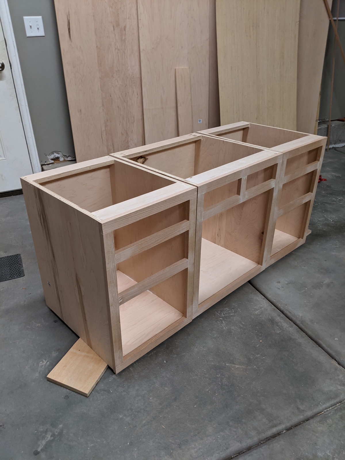 Base cabinet face frames installed