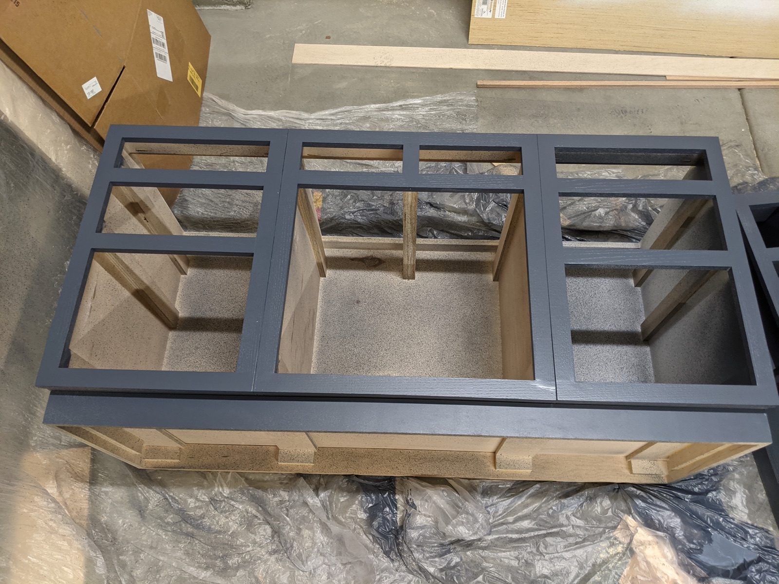 Base cabinet sprayed with cabinet paint