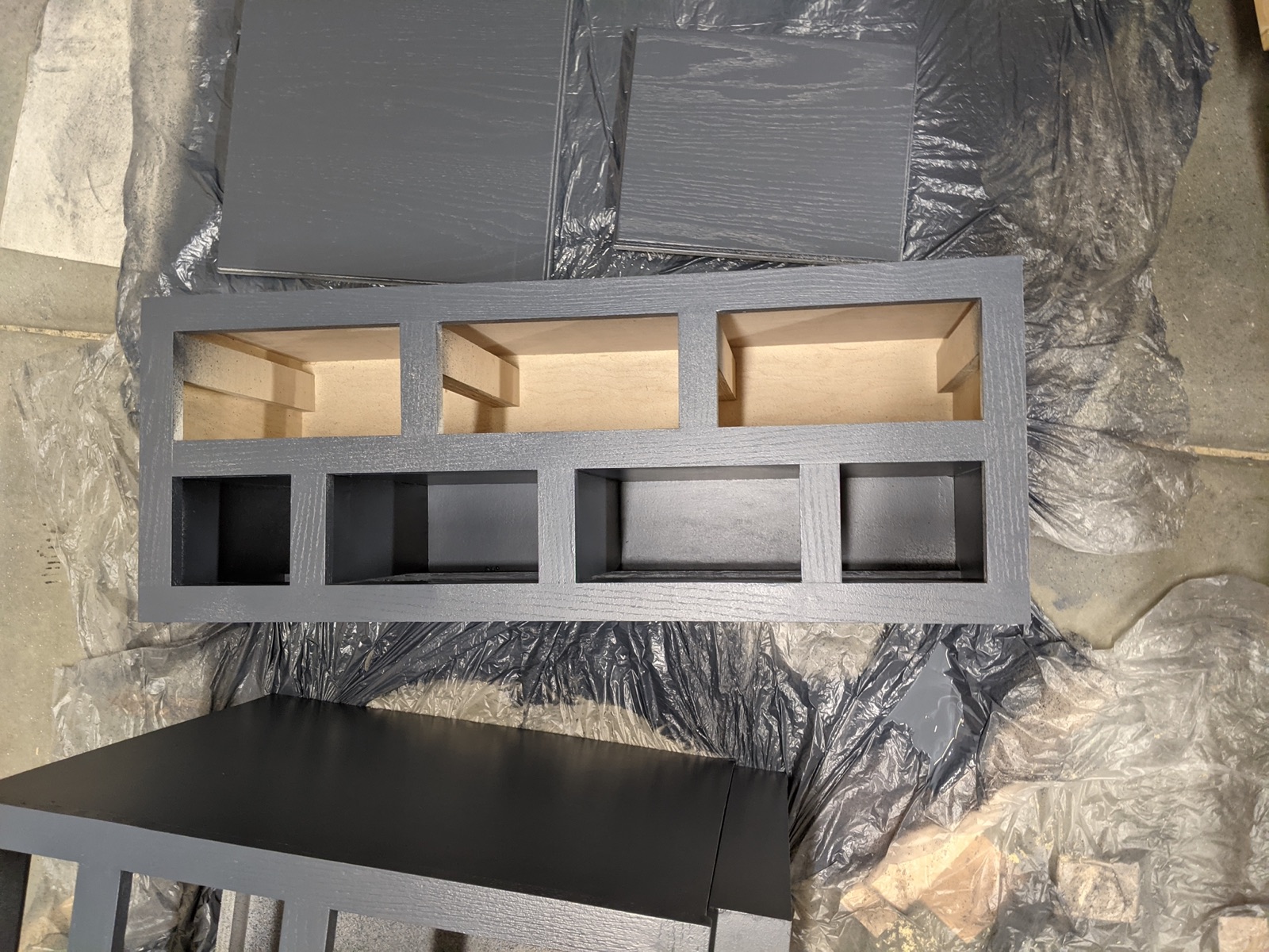 Desktop hutch sprayed with cabinet paint