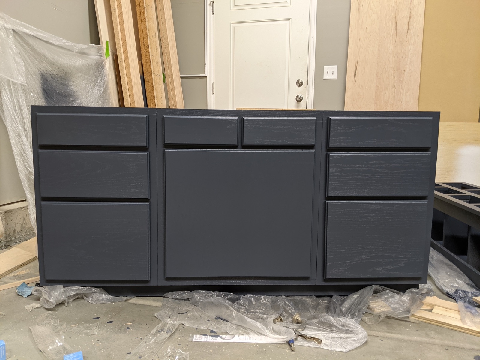 Base cabinets assembled and painted