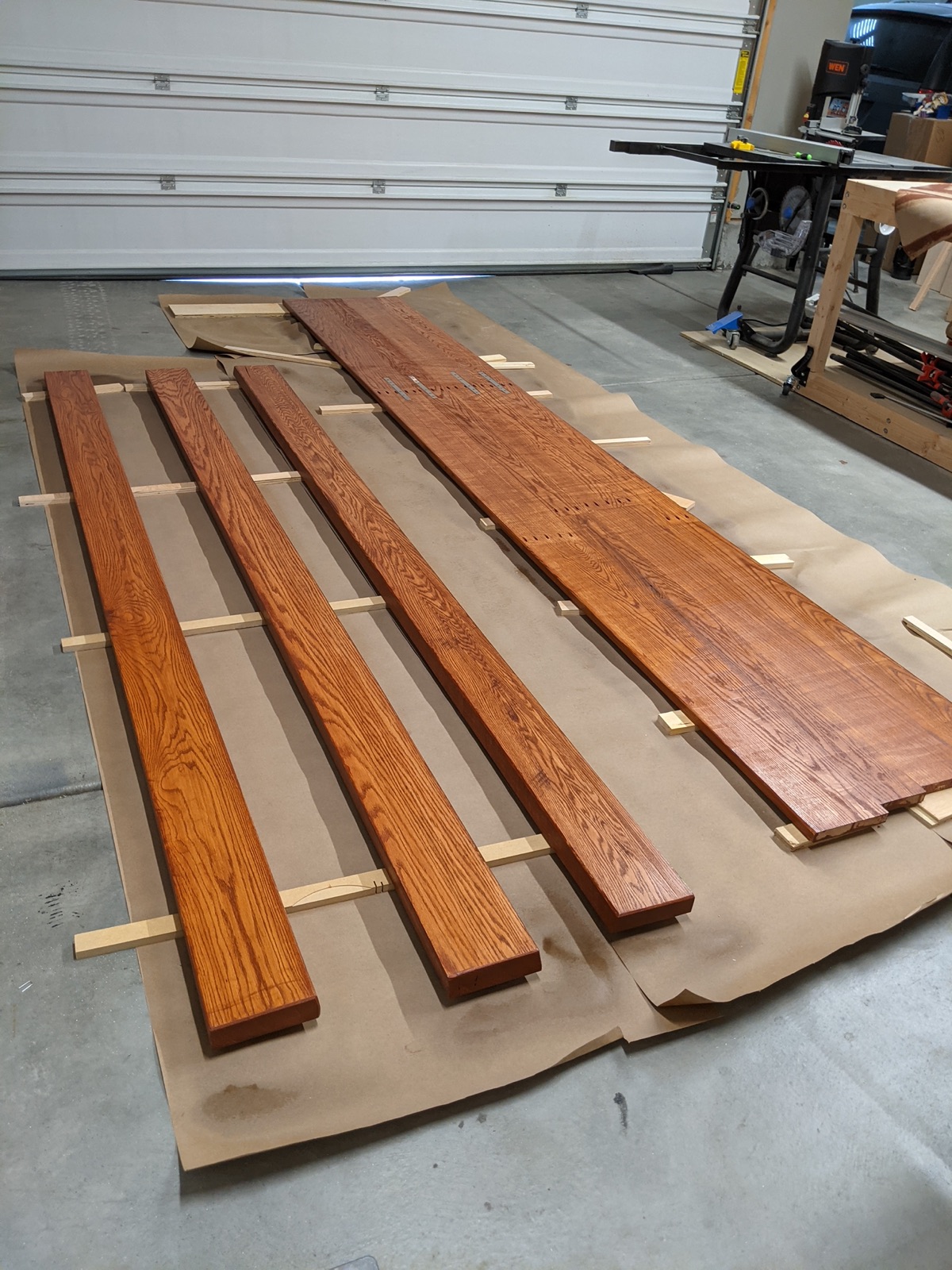Shelves and desktop in red oak with red chestnut stain