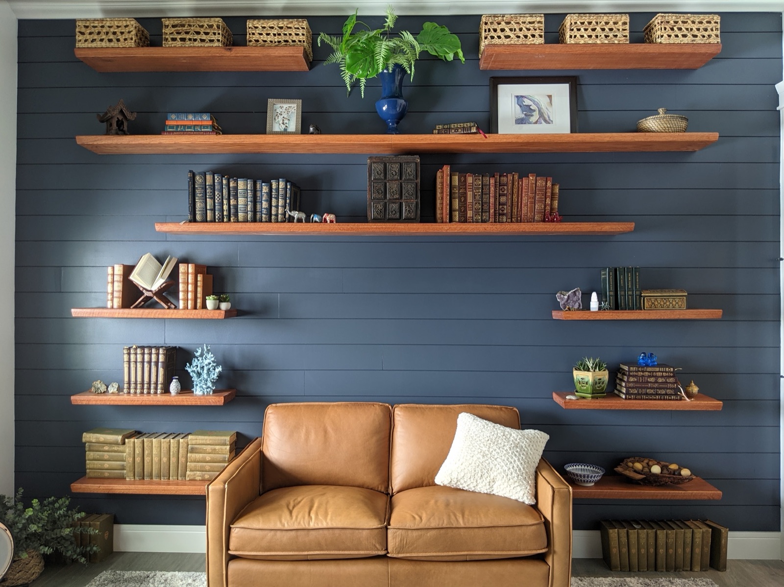 Finished shelves wall in the home office