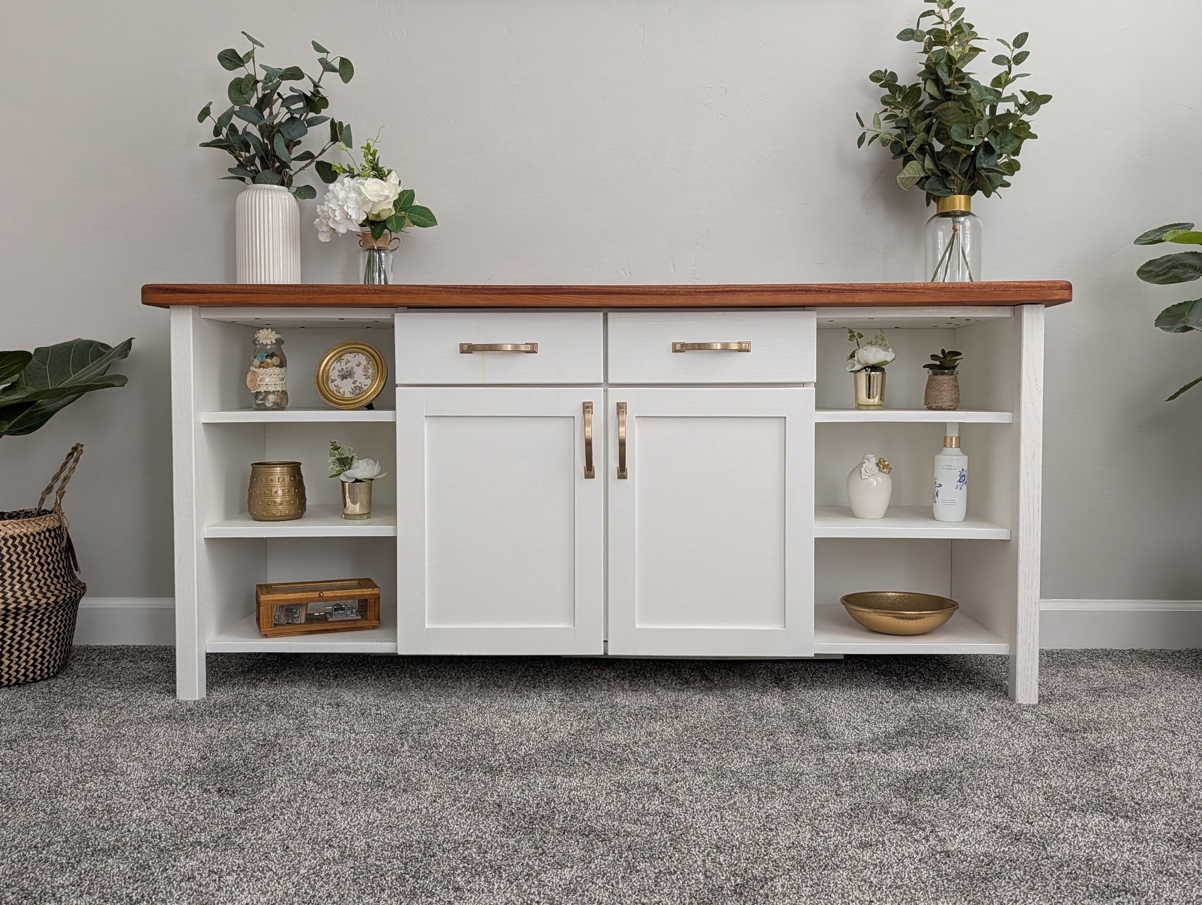 Finished TV stand matching a pair of nightstands