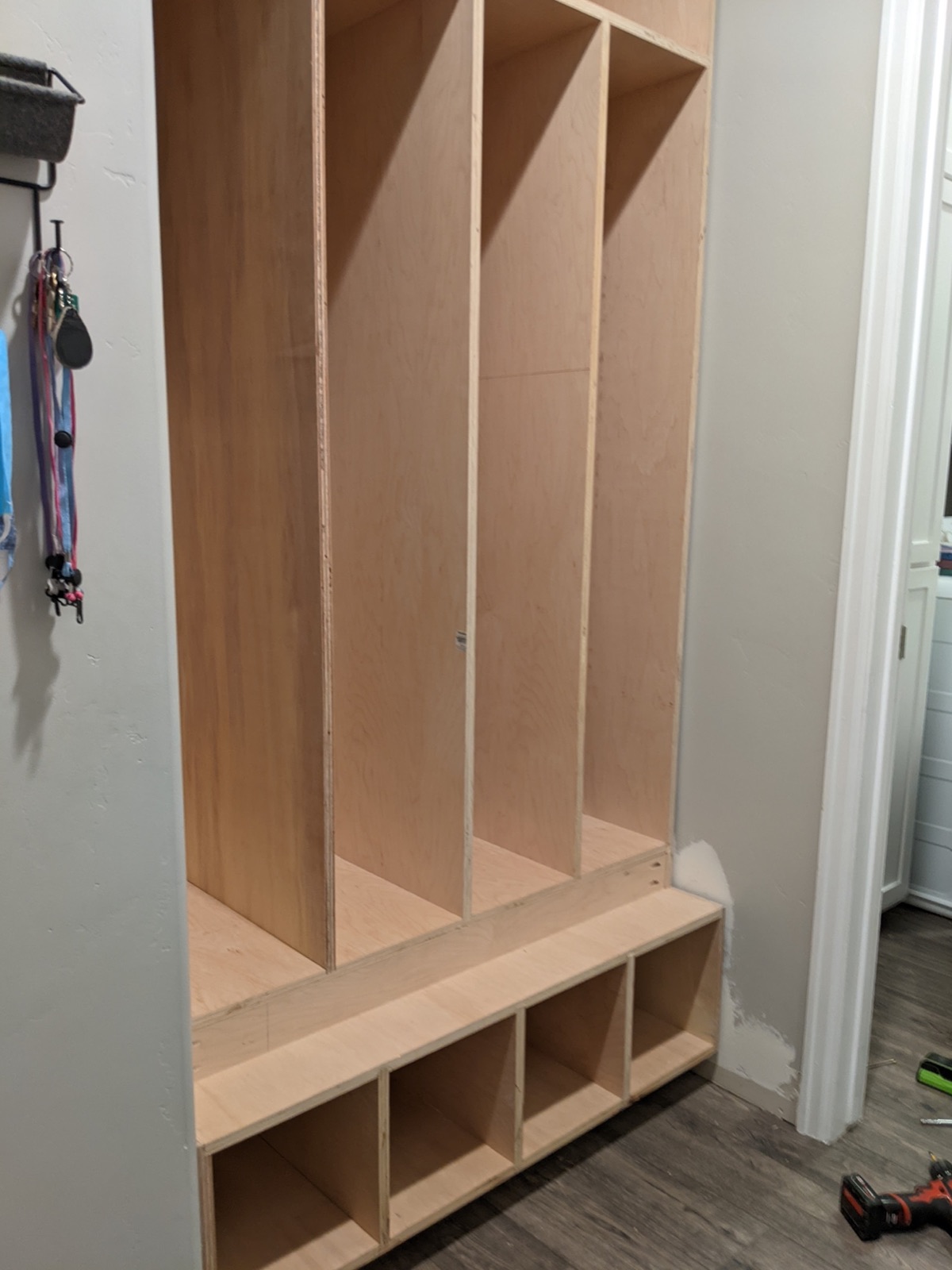 Cabinets and cubbies installed