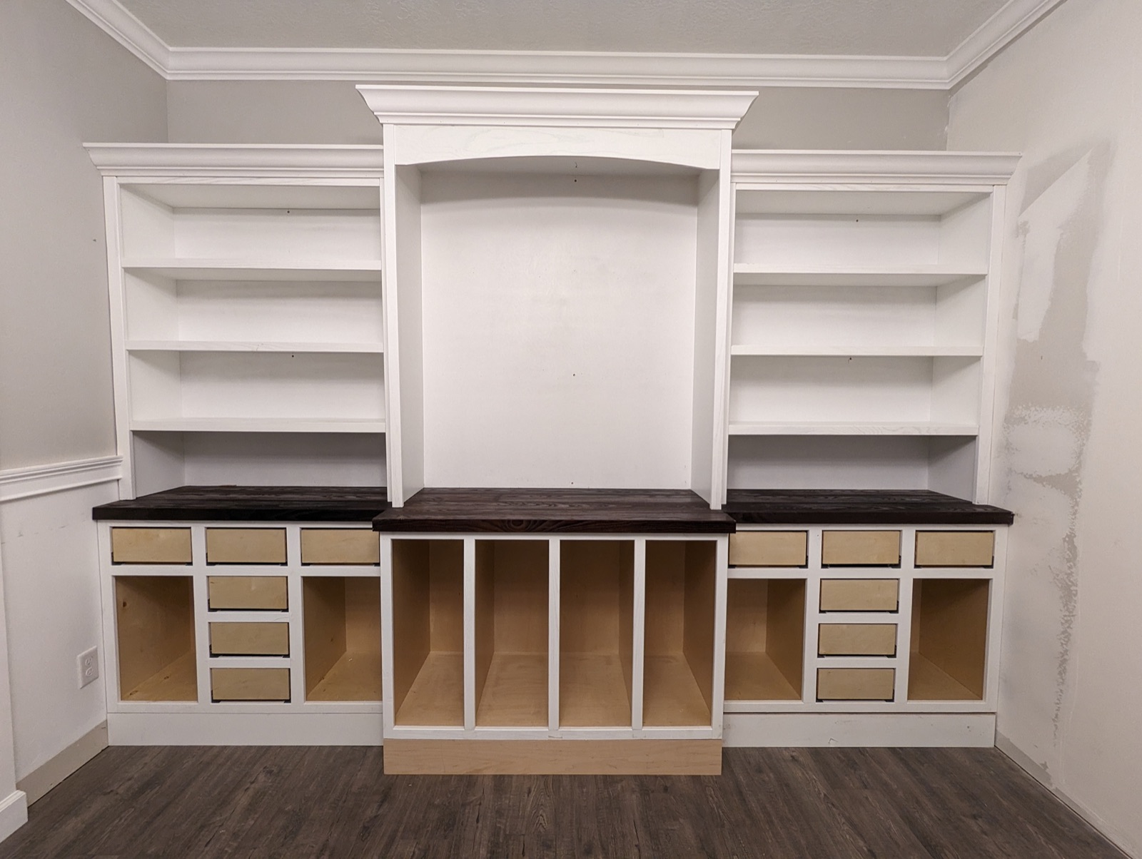 Shelves and cabinets installed