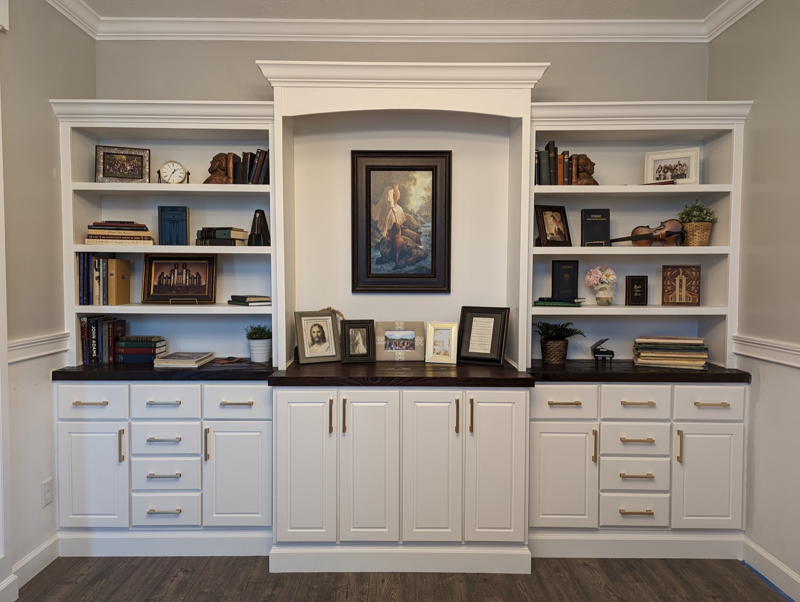 Finished music room cabinets and shelves